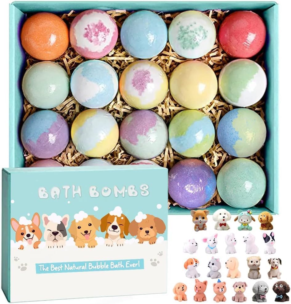 Organic Kids Bath Bombs 20 Pack with Surprise Puppy Toys Inside