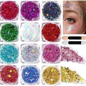 Teenitor 12 Color Body Face Glitter Gel Makeup Hair Festival Shimmer 4oz