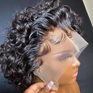 6-Inch Curly Pixie Cut HD Lace Front Wig, Natural Black