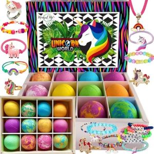 Unicorn Bath Bombs with Jewelry ? 12 Pack for Kids