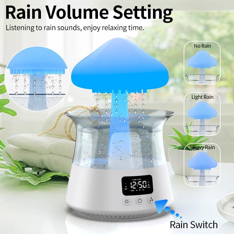 White Rain Cloud Humidifier Diffuser with Gentle Alarm Clock, 300ml - Image 7