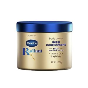 Vaseline Radiant X Body Cream 10 oz - Pure Shea Butter, Coconut Oil, Vitamin C & Peptides