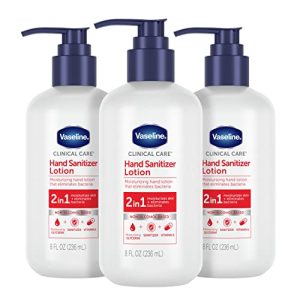 Vaseline 2-in-1 Hand Sanitizer Lotion, 3 Ct, Moisturizes & Kills Bacteria, 8 oz
