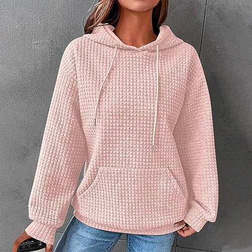 Waffle Pullover Hooded Sweatshirt for Women with Pocket - Image 5