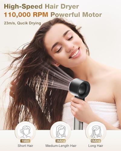 7MAGIC 6-in-1 Ionic Hair Dryer Brush, 1200W, Silver - Image 3