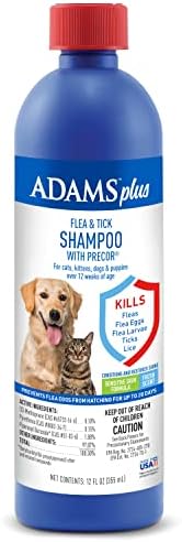 Adams Plus Flea & Tick Shampoo for Cats, Dogs, Sensitive Skin, 12 oz
