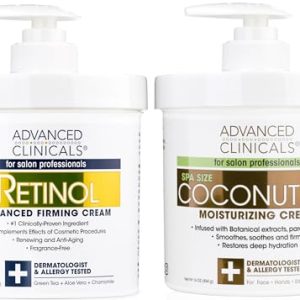 Advanced Clinicals Retinol Body Lotion & Coconut Oil Cream 2pc Set for Crepey Skin