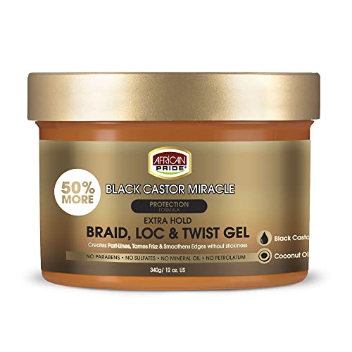 African Pride Black Castor Miracle Gel, Extra Hold, 12 oz - No Parabens/Sulfates