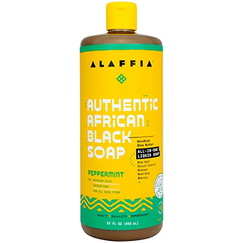Alaffia Authentic African Black Soap, 32 Fl Oz - All-in-One Face Wash, Body Wash, Shampoo, Shaving Soap