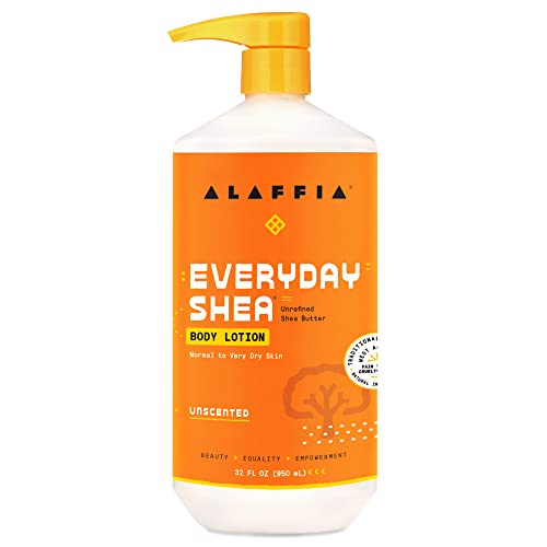 Alaffia EveryDay Shea Body Lotion, Unscented, 32 Fl Oz for Dry Skin