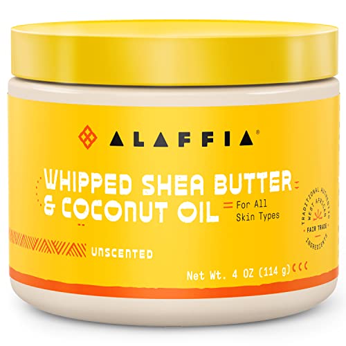 Alaffia Unscented Whipped Shea Butter & Coconut Oil, 4 Oz for Soft Skin