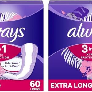 Always Xtra Protection Extra Long Daily Liners, 60 CT, Pack of 2