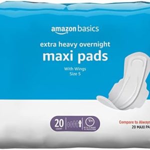 Amazon Basics Maxi Pads, Flexi-Wings, Extra Heavy Overnight, Unscented, Size 5, 20 Count