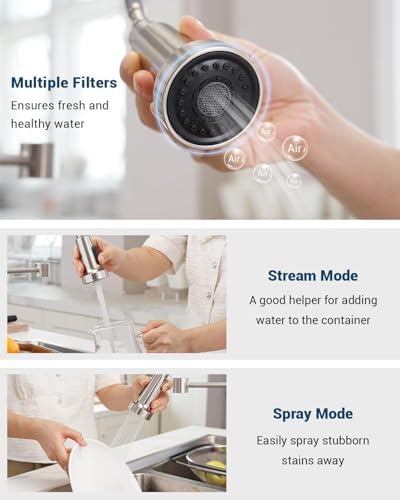 APPASO Brushed Nickel Pull Down Kitchen Faucet Single Handle with Integrated Soap Dispenser - Image 9
