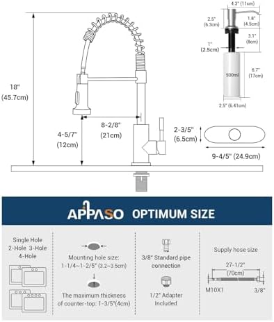 APPASO Brushed Nickel Pull Down Kitchen Faucet Single Handle with Integrated Soap Dispenser - Image 6