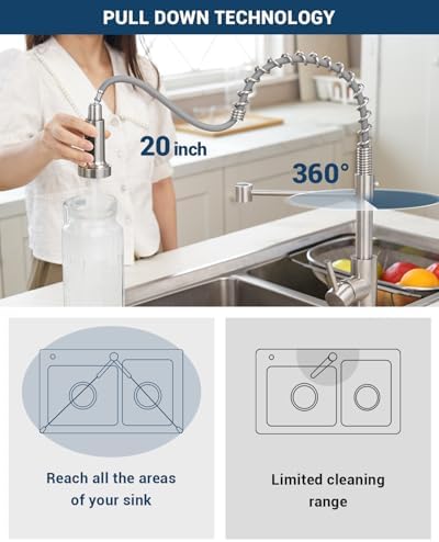 APPASO Brushed Nickel Pull Down Kitchen Faucet Single Handle with Integrated Soap Dispenser - Image 4