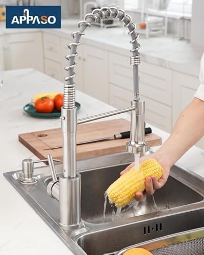 APPASO Brushed Nickel Pull Down Kitchen Faucet Single Handle with Integrated Soap Dispenser - Image 7