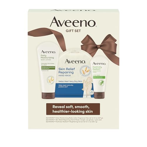 Aveeno Spa Day Collection Face Scrub, Body Lotion, and Hand Masks Gift Set 3 Items