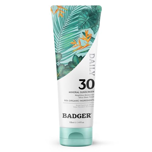 Badger SPF 30 Organic Unscented Vegan Zinc Oxide Sunscreen Moisturizer 4 fl oz