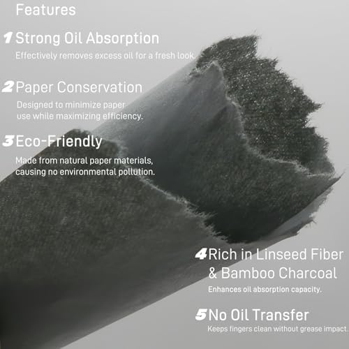 Bamboo Charcoal Oil Blotting Sheets for Oily Skin, Travel Size, 100 Count - Image 3