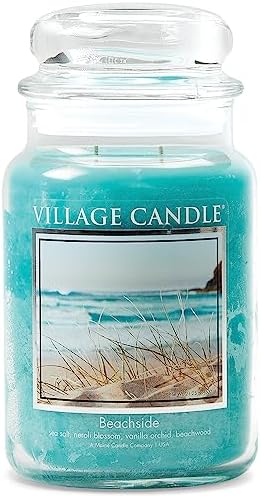 Beachside Large Glass Apothecary Jar Candle, 21.25 oz, Light Blue by Village Candle