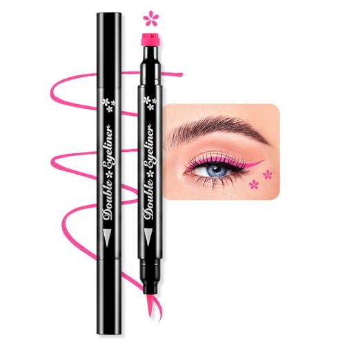 BINGBRUSH Double-Head Liquid Eyeliner Pencil with Flower & Pink Stamps, Waterproof