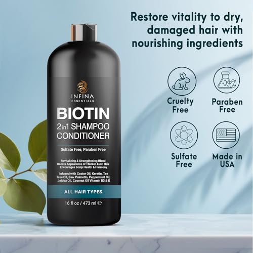 Biotin 2-in-1 Shampoo & Conditioner for Hair Thickening with Saw Palmetto, 16 oz - Image 5