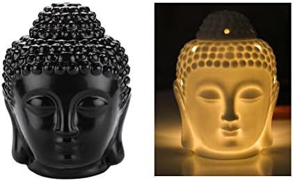 Black Ceramic Buddha Head Essential Oil Burner with Candle Spoon for Home Decor - Image 4