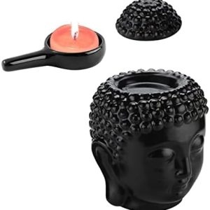Black Ceramic Buddha Head Essential Oil Burner with Candle Spoon for Home Decor