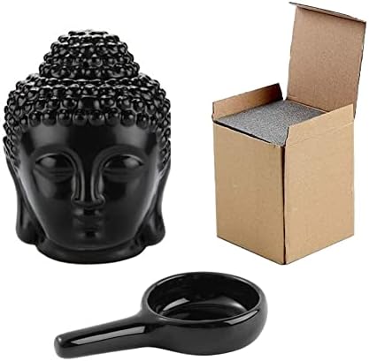 Black Ceramic Buddha Head Essential Oil Burner with Candle Spoon for Home Decor - Image 7