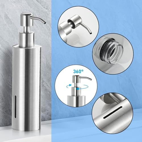 Brushed Nickel Wall Mounted Soap Dispenser for Bathroom - Stainless Steel - Image 5