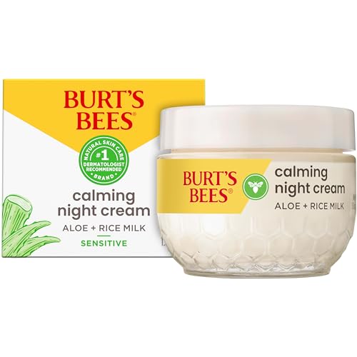 Burt's Bees Calming Night Cream, Aloe & Rice Milk, 1.8 oz for Sensitive Skin