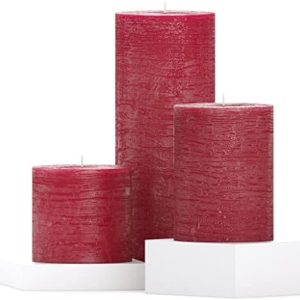 CANDWAX Set of 3 Unscented Bordeaux Pillar Candles - 3, 4, and 8 Inches