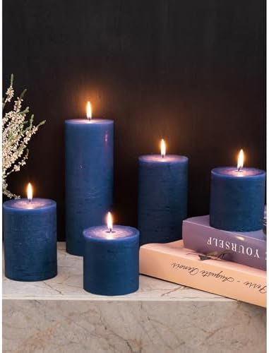 CANDWAX Set of 3 Rustic Unscented Dark Blue Pillar Candles - No Drip, 3 Inch Diameter - Image 6