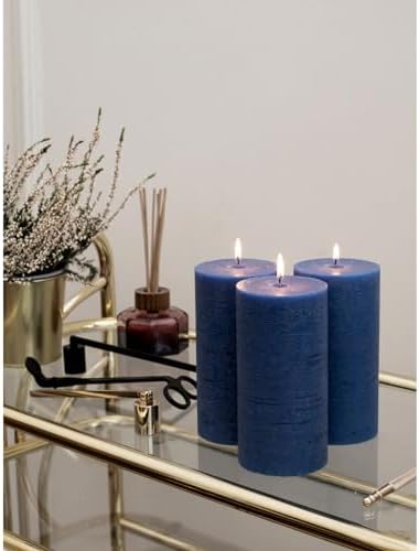 CANDWAX Set of 3 Rustic Unscented Dark Blue Pillar Candles - No Drip, 3 Inch Diameter - Image 5