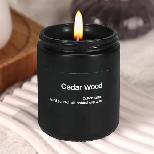 Cedar Scented Soy Candle, 7oz, 45-Hour Burn, Black Jar Gift for All - Image 4