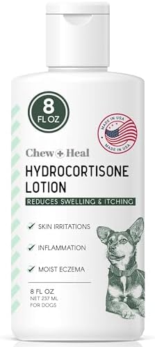 Chew + Heal Labs 8 oz Hydrocortisone Lotion for Dogs - Anti-Itch Cream, USA Made