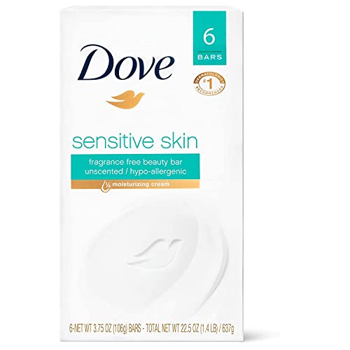 Dove Sensitive Skin Unscented Bath Bars 6 Bar Pack 4 oz Each
