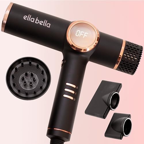 ELLA BELLA® Ionic Hair Dryer with Diffuser - Lightweight, Low Noise, Fast Drying