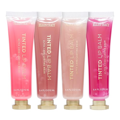 Ellen Tracy 4-Piece Rosy Nudes Lip Balm Set for Nourished, Beautiful Lips