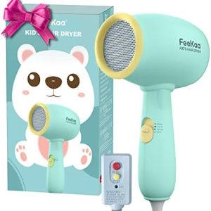 Feekaa Kids Hair Dryer, Low Noise Gentle Heat, Yellow-Green Gift for Birthdays/Christmas
