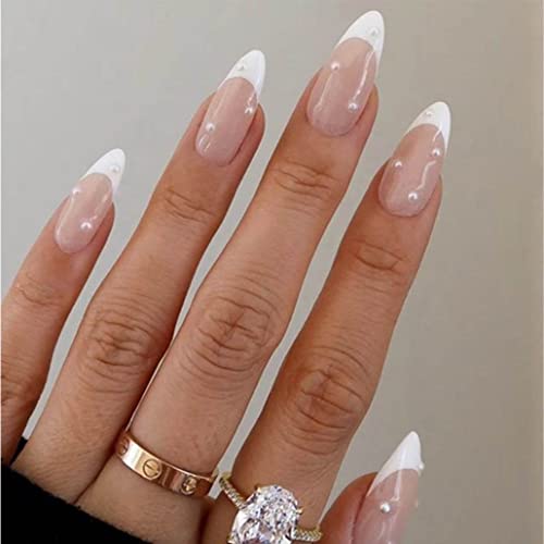Foccna 24pcs Pearl White Almond Press-On Nails