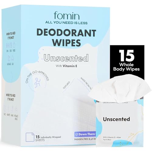 FOMIN Unscented Travel Deodorant Wipes - 15 Count, pH Balanced, Hypoallergenic, Plastic-Free