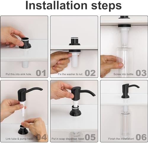 GAGALIFE Built-in Sink Soap/Lotion Dispenser, Matte Black, 13oz Bottle - Image 7