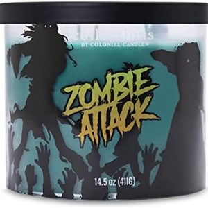 Zombie Attack Haunted Colonial Candle 3 Wick 14.5oz Blue Jar New