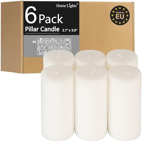 HomeLights 2.7x6" White Pillar Candles - 6 Count, 50 Hours Burn Time