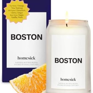 Homesick Boston Candle - 13.75 oz Soy Wax, 60-80 Hour Burn, Orange & Nutmeg