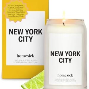Homesick NYC Candle - 13.75 oz Soy Wax, Long-Lasting, Citrus & Jasmine Scents