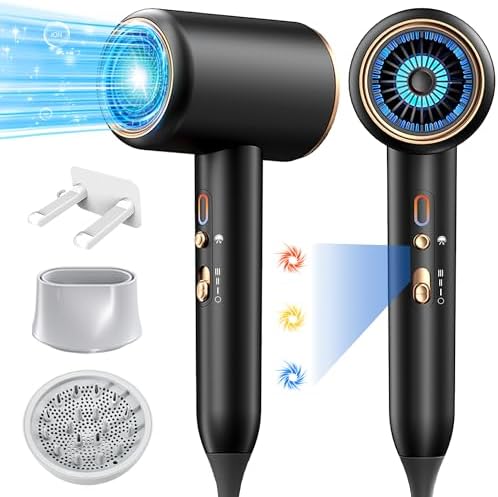 Ionic Hair Dryer 1875W Professional Ultra-Quiet with Diffuser, Nozzle, 2 Heat, 3 Speed Settings