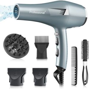 Ionic Professional 1800W Hair Dryer with Diffuser, Nozzle, Comb - Blue